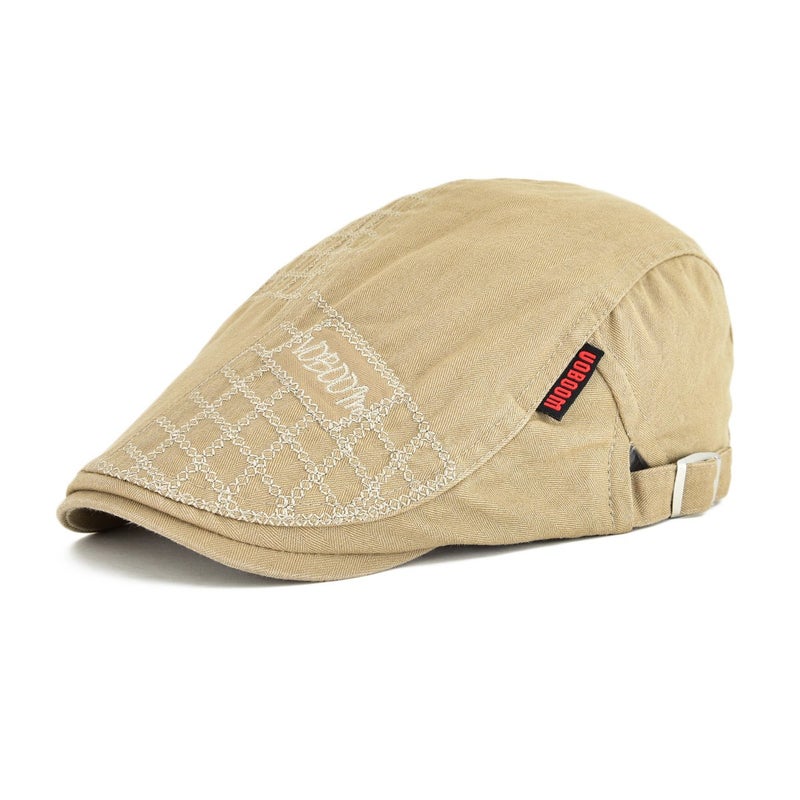 VOBOOM Men Cotton Adjustable Newsboy Beret Ivy Cap Cabbie Flat Hat (Light Brown) - Image 1